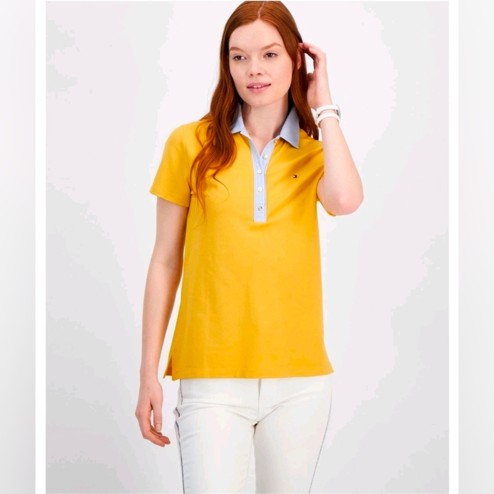 Nwt Tommy Hilfiger Yellow Polo Shirt with  Striped Collar